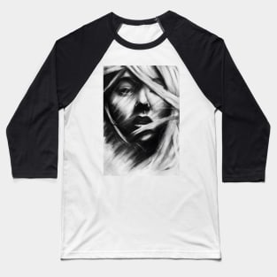 charcoal drawing odf a girl with windy hair Baseball T-Shirt